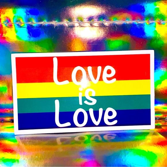 US SELLER Gloss Love Is Love Flag Ally Rainbow LGBT Sticker Pride Gay Rectangle - Picture 1 of 4